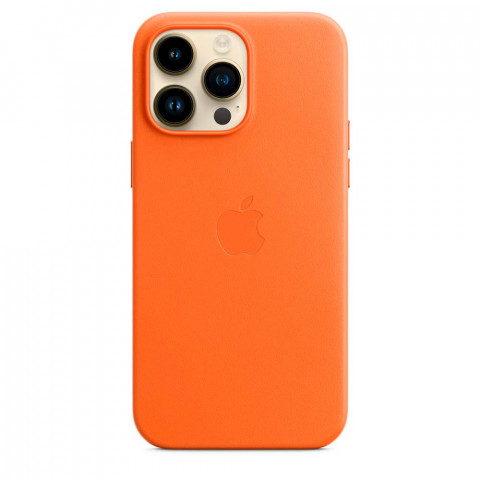Шкіряний чохол Leather Case with MagSafe на iPhone 14 Pro Max Orange